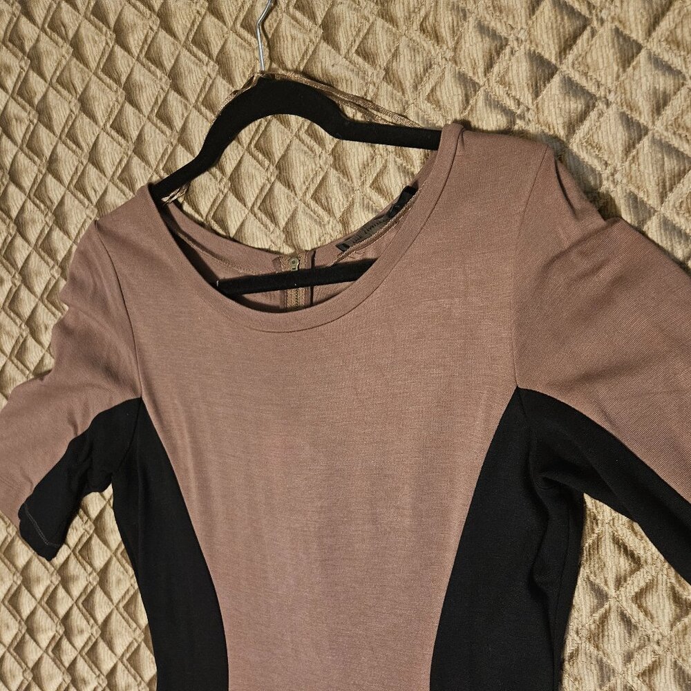 Short Sleeve Brown and Black Color Block Dress